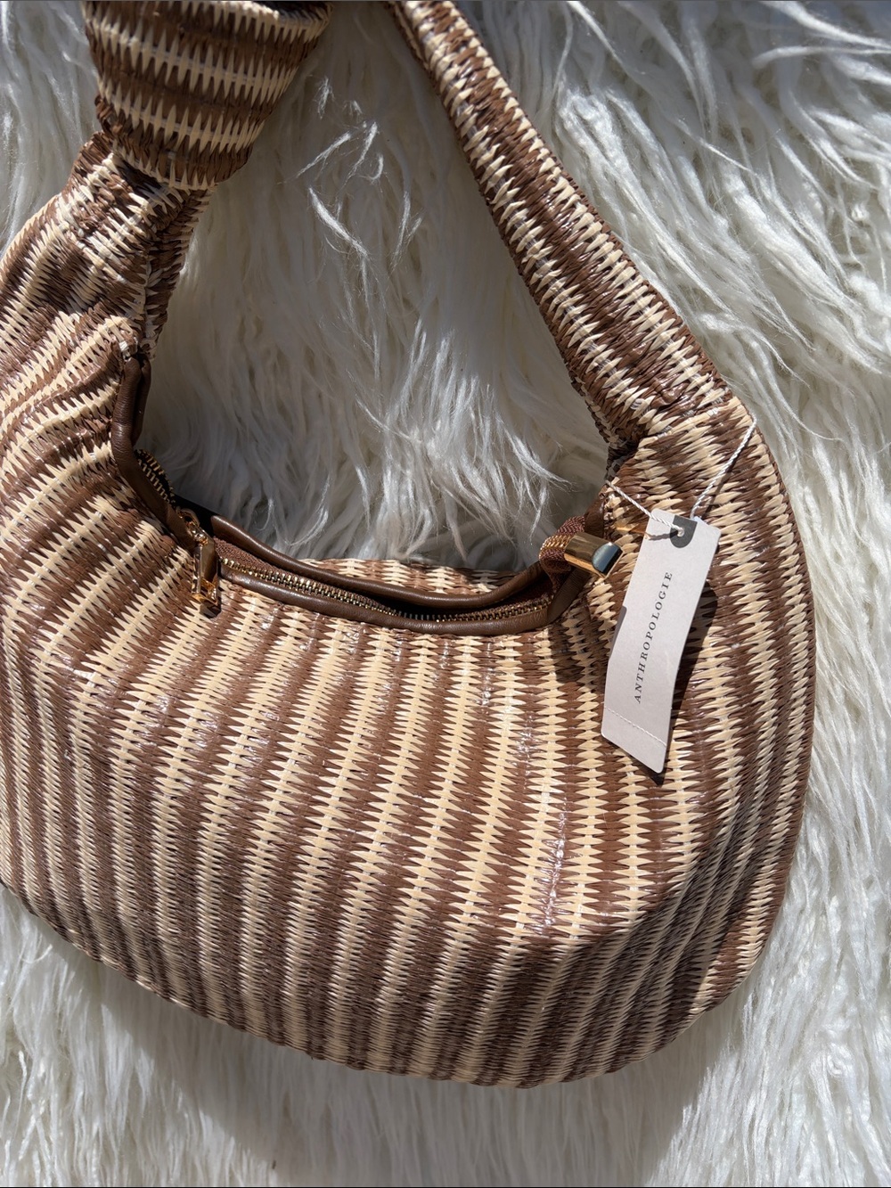 NWT - Anthropologie BRIGITTE Satchel by Melie Bianco BROWN Raffia Edition - Picture 3 of 6
